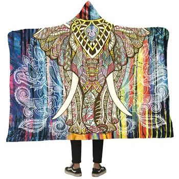 

Blanket with Hat Fashion Long Plush Throw Blanket Tapestry Hooded Blanket 3D Digital Printing Double-Layer Watching TV Bedding