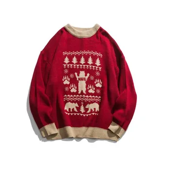 

Men Sweaters Retro Christmas Theme Pattern Acrylic Oversize Hip Hop Streetwear Harajuku Autumn New Casual Men's Pullover Sweater