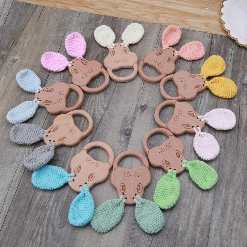 

1PC Baby Teether Beech Wooden Rattle Toys Chew Play Gym Montessori Stroller Toy L4MC