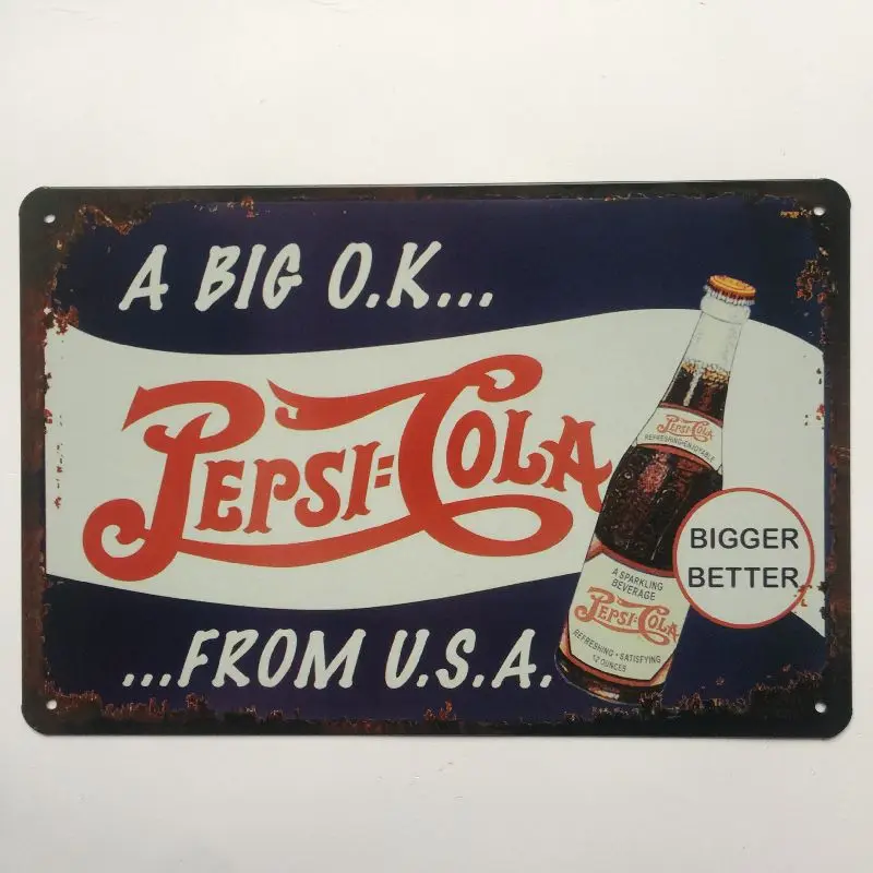 Пепси кола из США металлическая жестяная вывеска для езды на велосипеде ретро постер винтажный Бар Паб Клуб домашний декор потертый шик