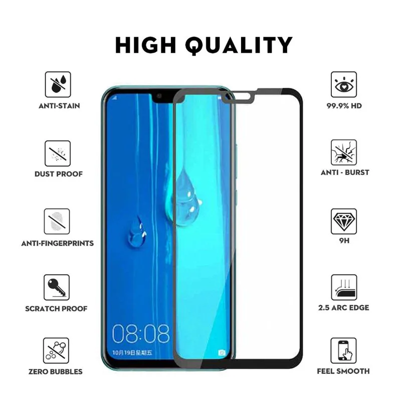 Защита экрана для huawei Y6 Y9 Prime Y5 Y9 Y7 Y6 Prime закаленное стекло полное покрытие защитная пленка 9H