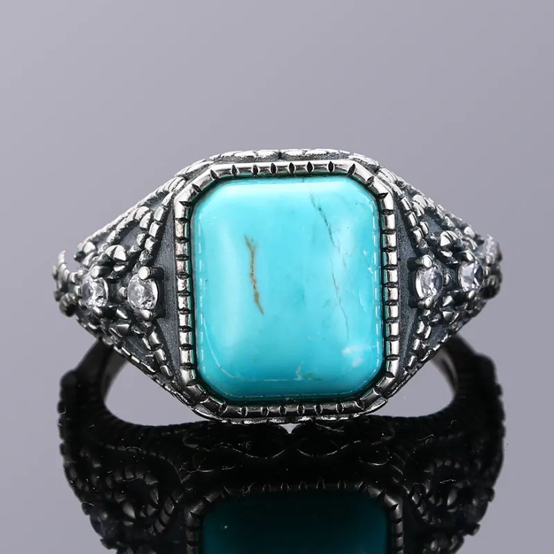 Anillo Rectangular grande Multicolor para mujer, 10x12MM, turquesa, joyería para fiesta y boda, joyería fina Vintage