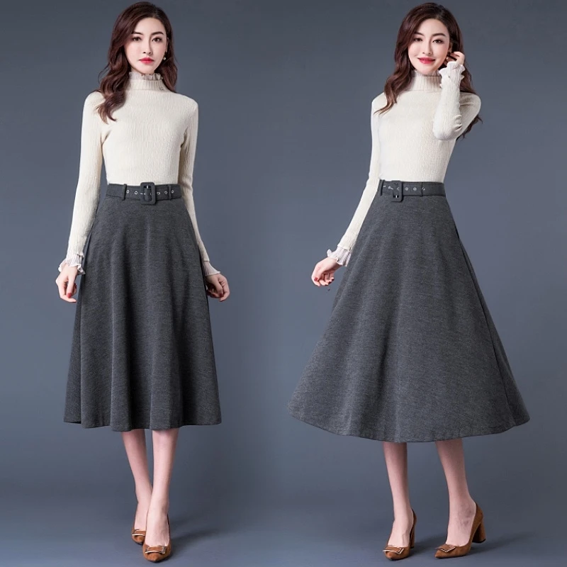 Tanie HAYBLST marki spódnica kobiet 2019 jesień zima elegancki koreański Kawaii Plus rozmiar 3XL moda stałe wysoka talia długa w stylu Vintage odzież