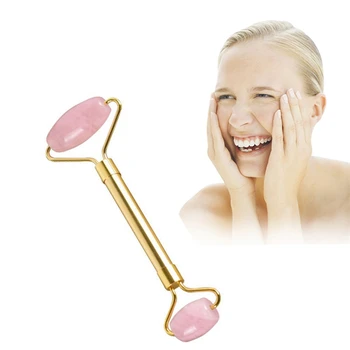 

1PC Rose Quartz Roller Double Head Slimming Face Lifting Tool Natural Jade Facial Roller Stone Skin Beauty Care with Gift Box