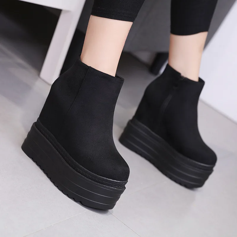 

High Heel Boots Round Toe Winter Shoes Women Zipper Booties Ladies Bootee Woman 2019 Clogs Platform Heels Rock Wedge Rubber