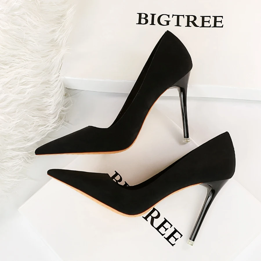 BIGTREE Shoes Woman Pumps Classic Women Shoes Basic Women Heels Flock Shallow Wedding Shoes Sexy Stiletto Plus Size 41 42 43