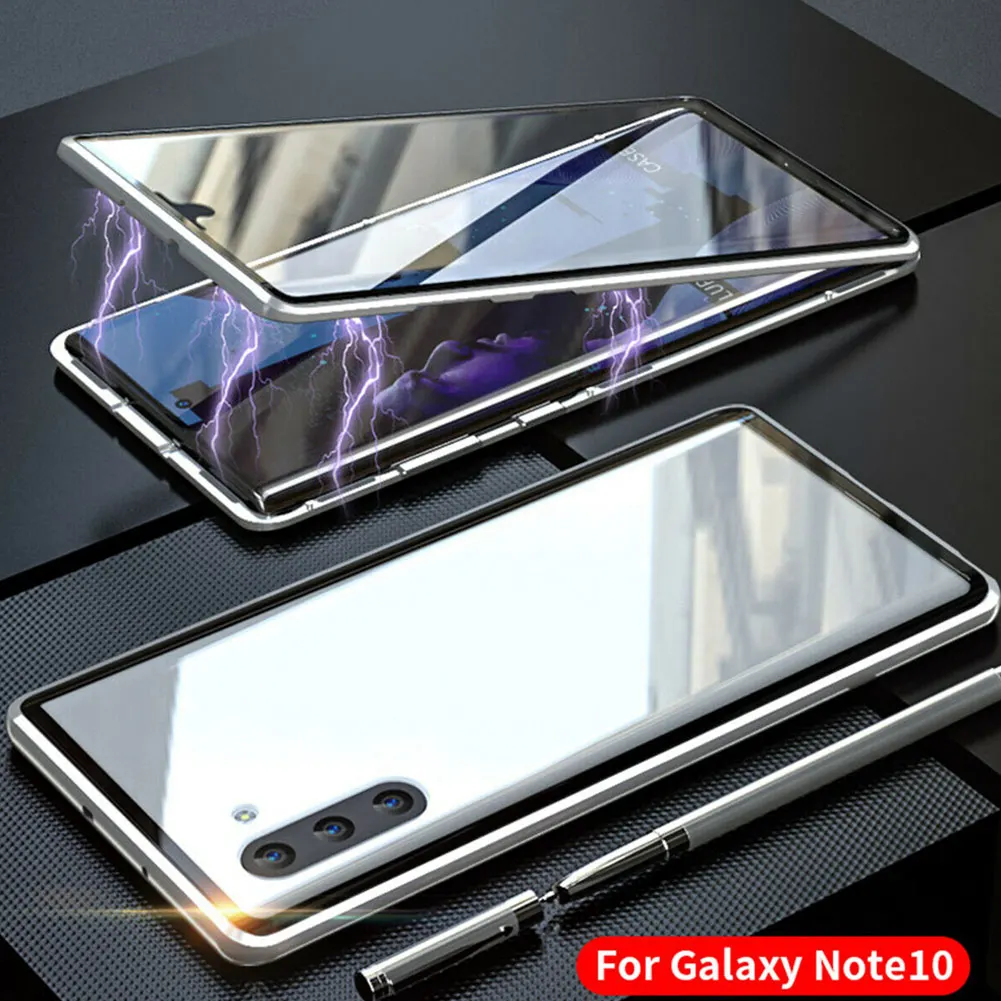 Магнитный абсорбционный Передний+ задний стеклянный чехол для samsung Galaxy Note 10 Plus xk88 - Цвет: silver Note 10