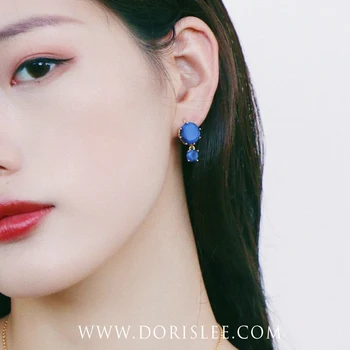 

HANDMADE BLUE ROUND Double Gem Earrings