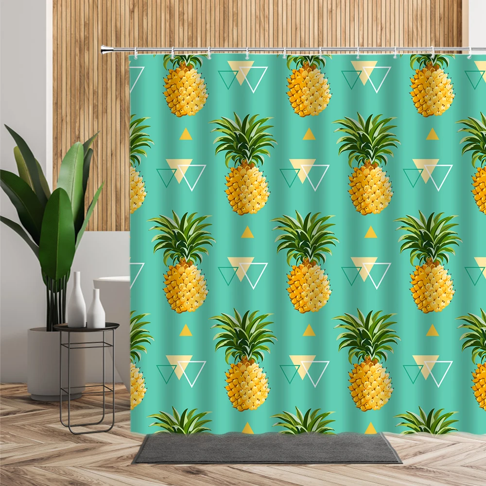 Tropical Plant Fruit Pattern Shower Curtain Pineapple Bathroom Decor