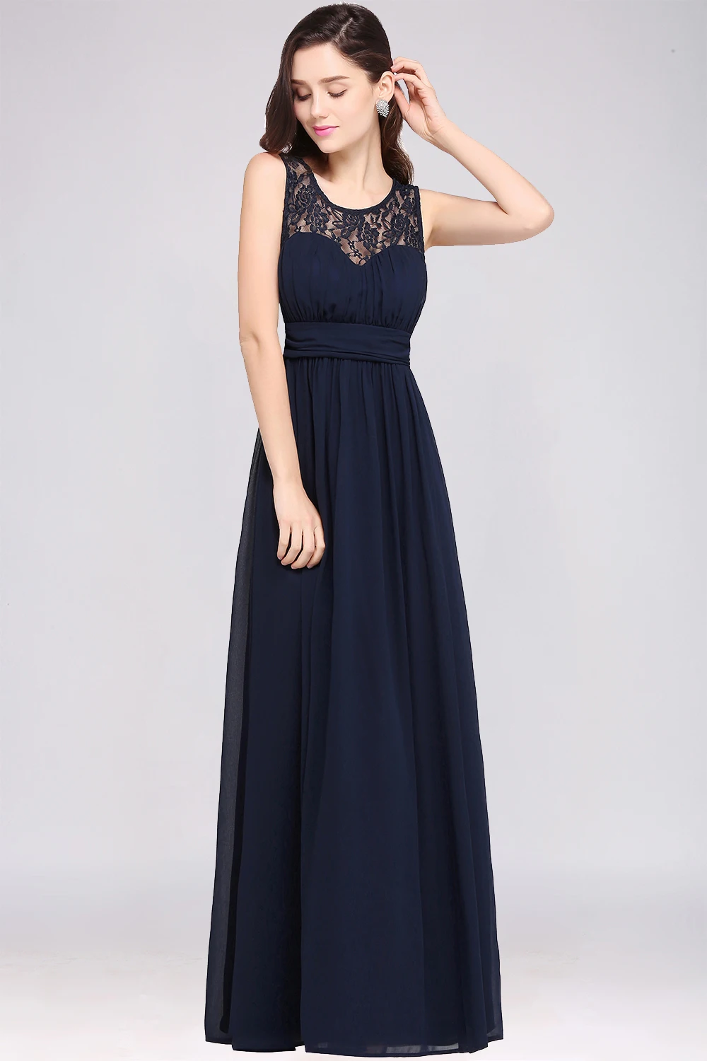 Robe Demoiselle D'honneur Chiffon Lace Bridesmaid Dresses Long Sexy Tank Sleeves Wedding Party Dress vestido de fiesta de boda