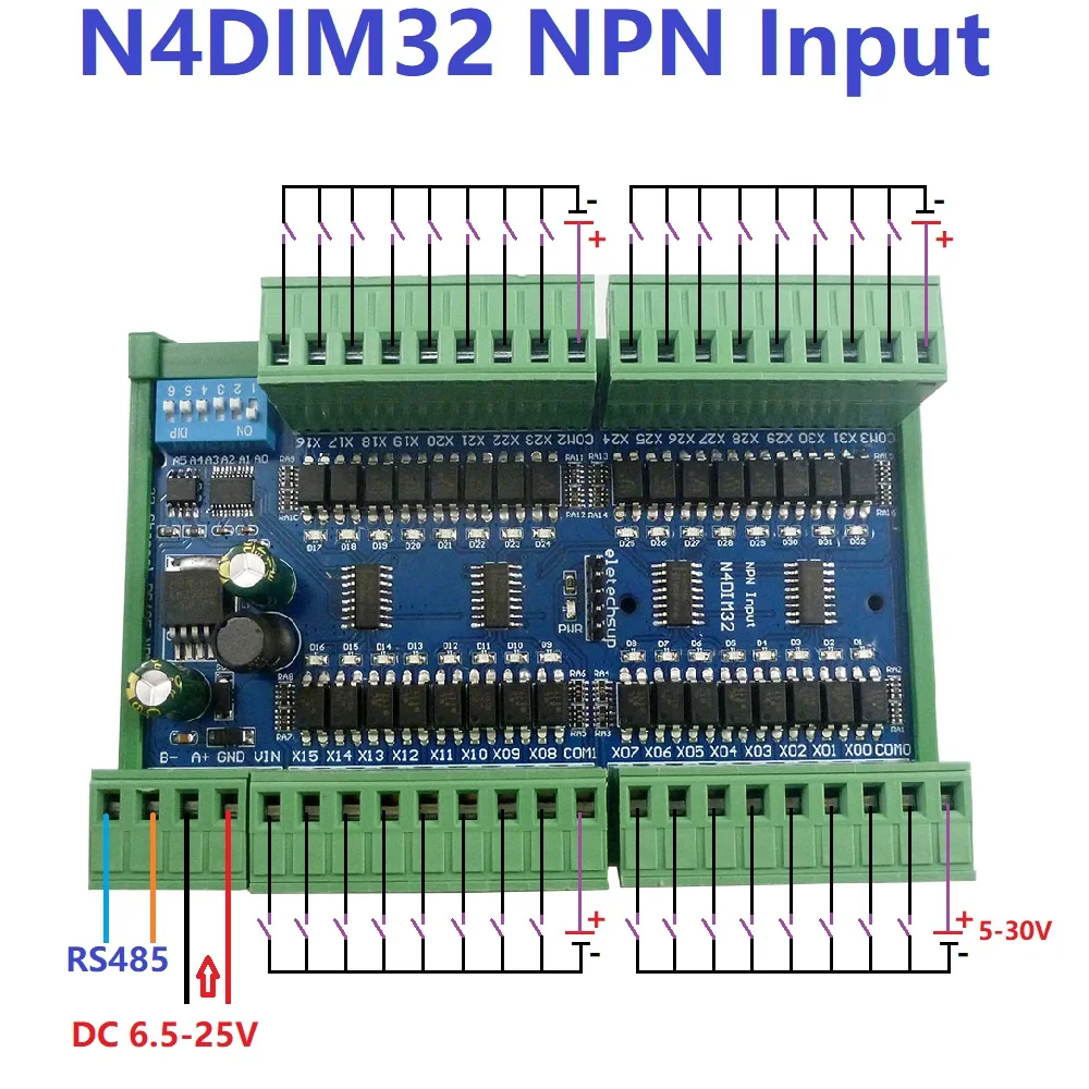 

1 шт. 32ch PNP NPN изолированный цифровой вход RS485 Modbus Rtu контроллер DC 12В 24В ПЛК коммутатор плата сбора количества