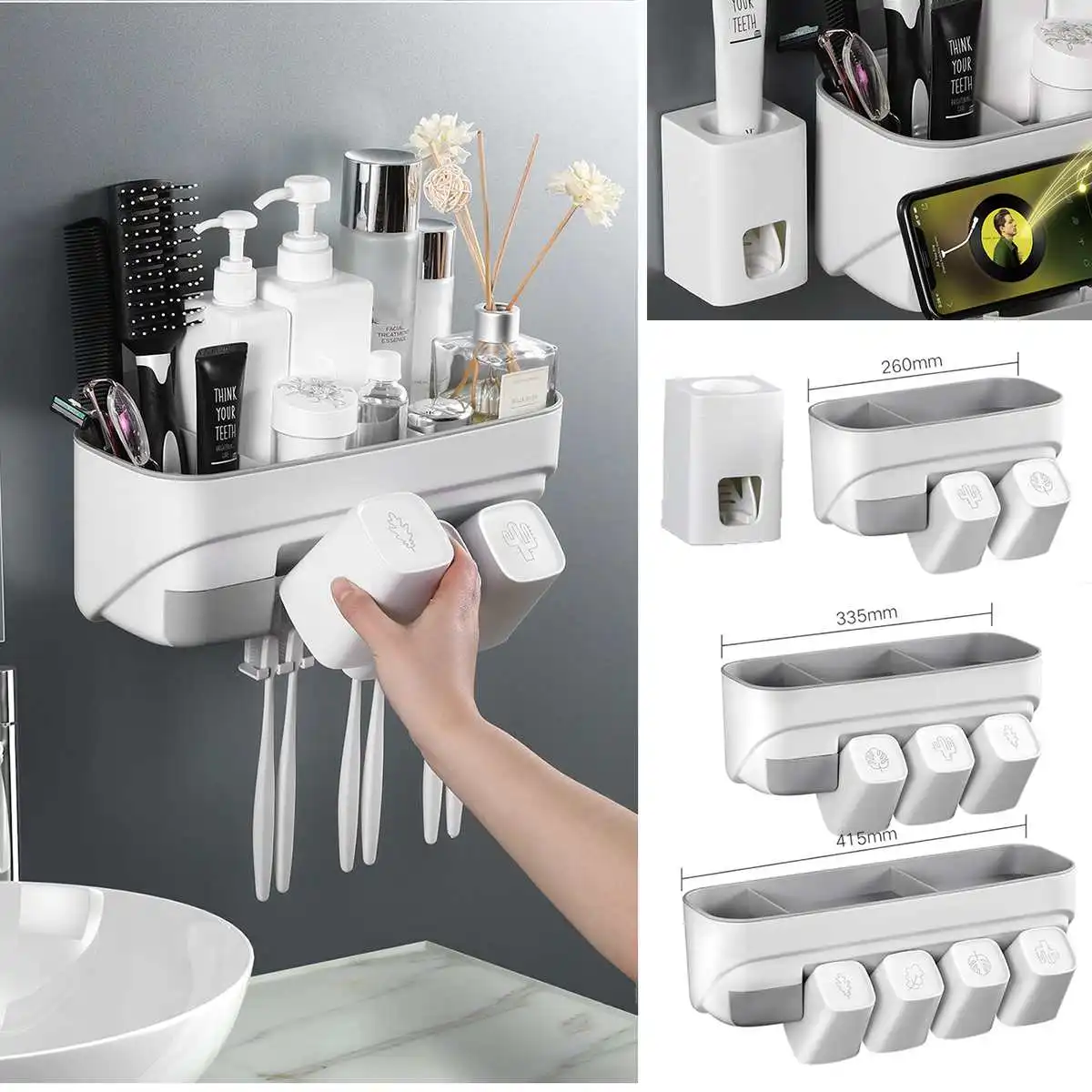 Toothbrush Toothbrush Holder Toothpaste Shaver Shelf Storage Rack Bathroom Washroom Accessories Set Wall Squeezer Family Set