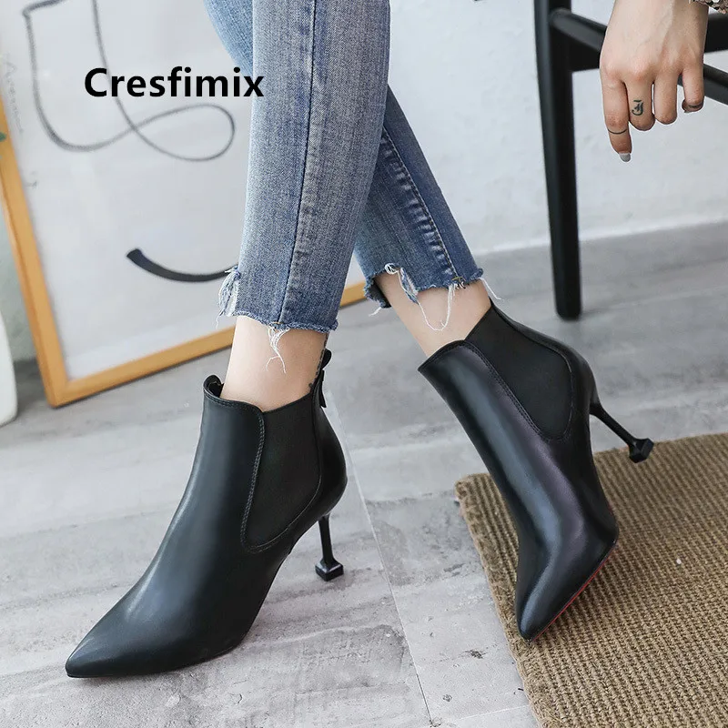Cresfimix/женские модные черные ботинки из искусственной кожи на высоком каблуке-шпильке; стильные женские ботинки; сезон осень; женские ботинки; Damskie Buty; C7077