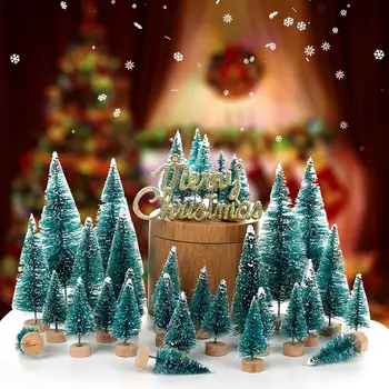 

48PCS Assorted Size Mini Artificial Christmas Tree + 1PCS Merry Christmas Letter + 6PCS Wreaths Toys for Kids Home Desktop Decor