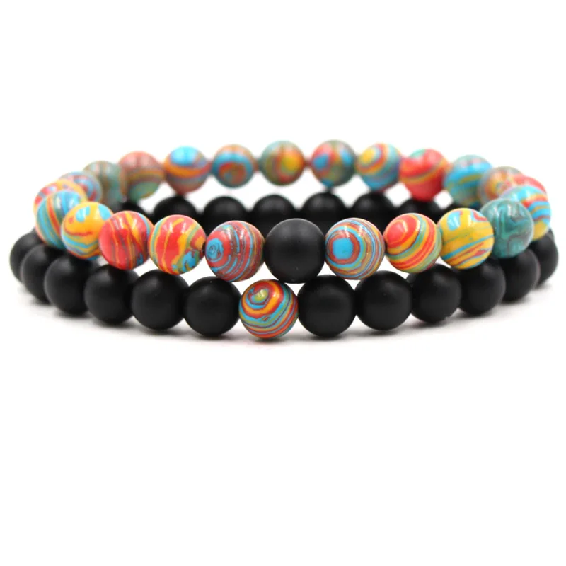 

2pcs colorful texture Beads bracelet Classic Natural Stone couple Bracelets for Men Women Fashion Jewelry Accessoriesbest gift