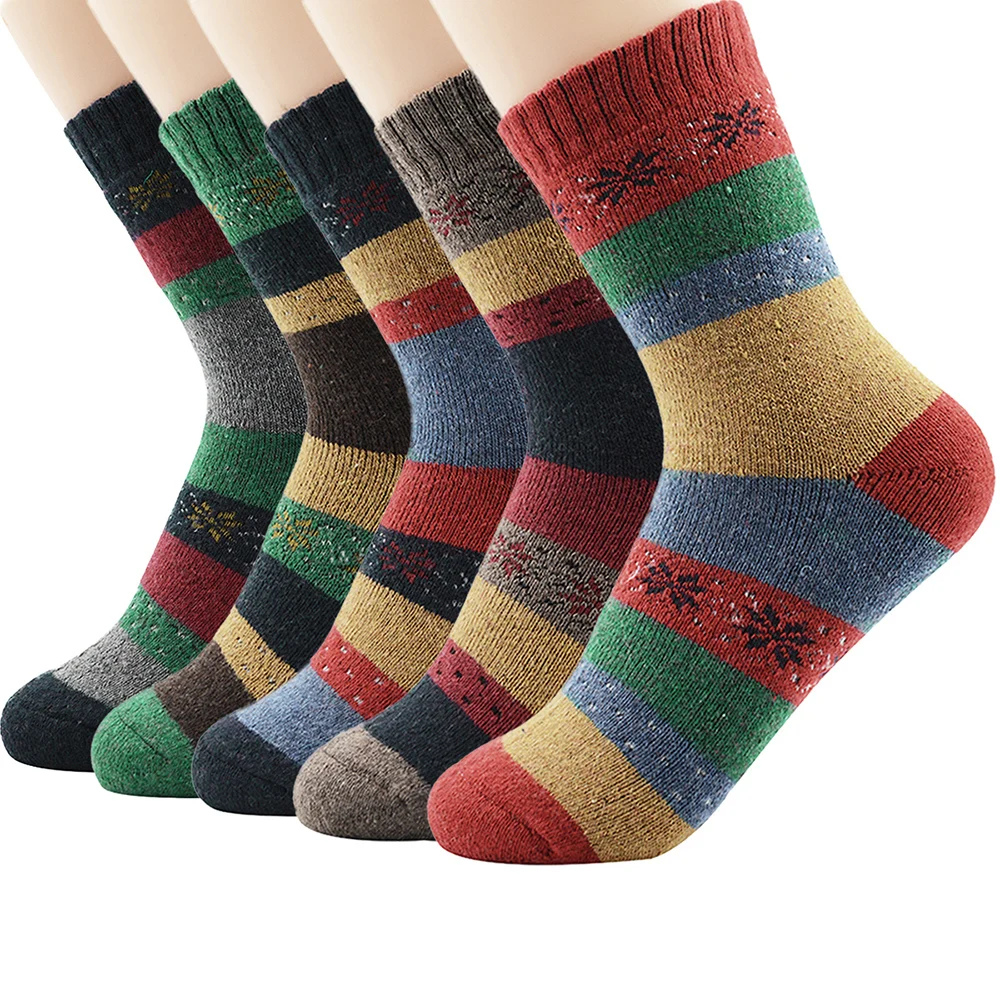 Мужские носки, шерсть, хлопок, повседневные, высокое качество, бриллиантовый узор, мужские носки, зимние, толстые, теплые, 5 пар, счастливые, дышащие мужские носки - Цвет: 5 Pairs G