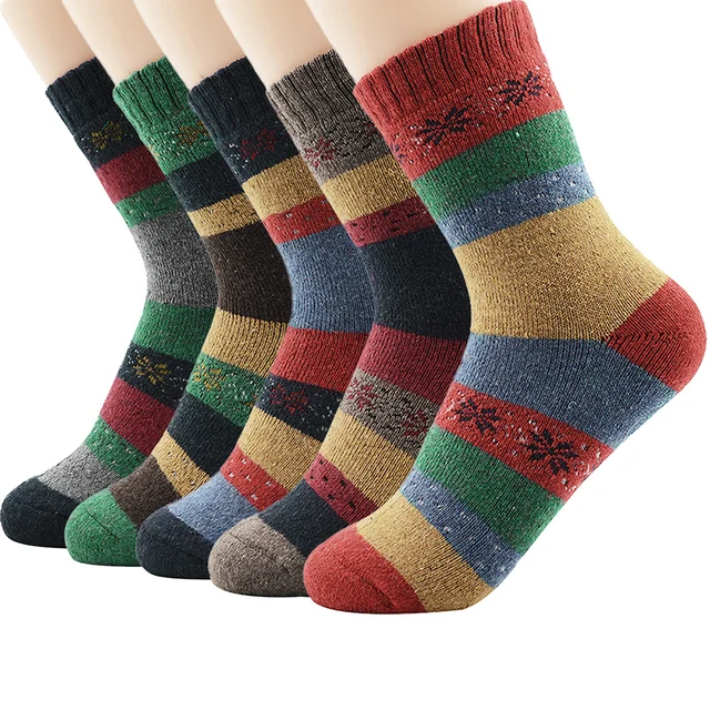 Men Socks Wool Cotton Casual High Quality Diamond pattern Men's Socks Winter thick warm 5 Pairs happy Socks Men Breathable 5 Pairs G