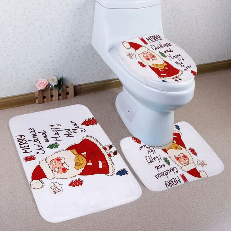 Merry Christmas Pedestal Rug+ Lid Toilet Cover+ Bath Mat 3PC/Set bath mat for door mat for bathroom carpet on the floor