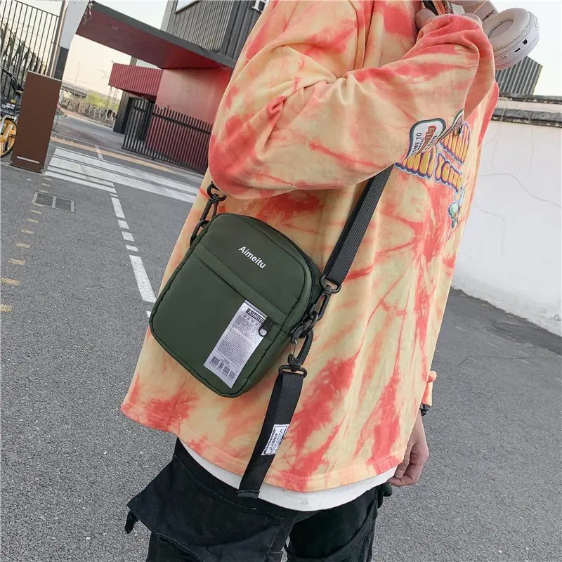 Street Mini Crossbody Bag Men's Hip Hop Small Messenger Bags Fashion Cell  Phone Flap Men Waterproof Oxford Shoulder Pack XA58C