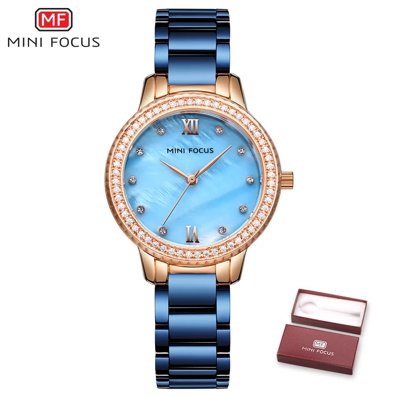 Женские часы с мини-фокусом, водонепроницаемые кварцевые женские часы из нержавеющей стали, люксовый бренд, МОДНЫЕ ЖЕНСКИЕ НАРЯДНЫЕ часы, Relogio Feminino - Цвет: blue