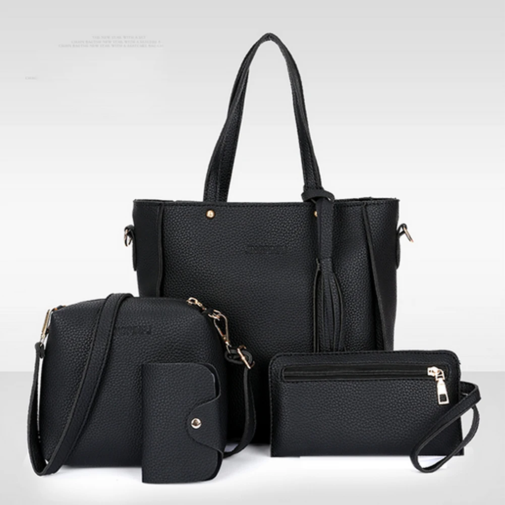 Комплект из 4 предметов, женская кожаная сумка, модные сумки с кисточкой, высокое качество, женская сумка на плечо для женщин, Большая вместительная сумка