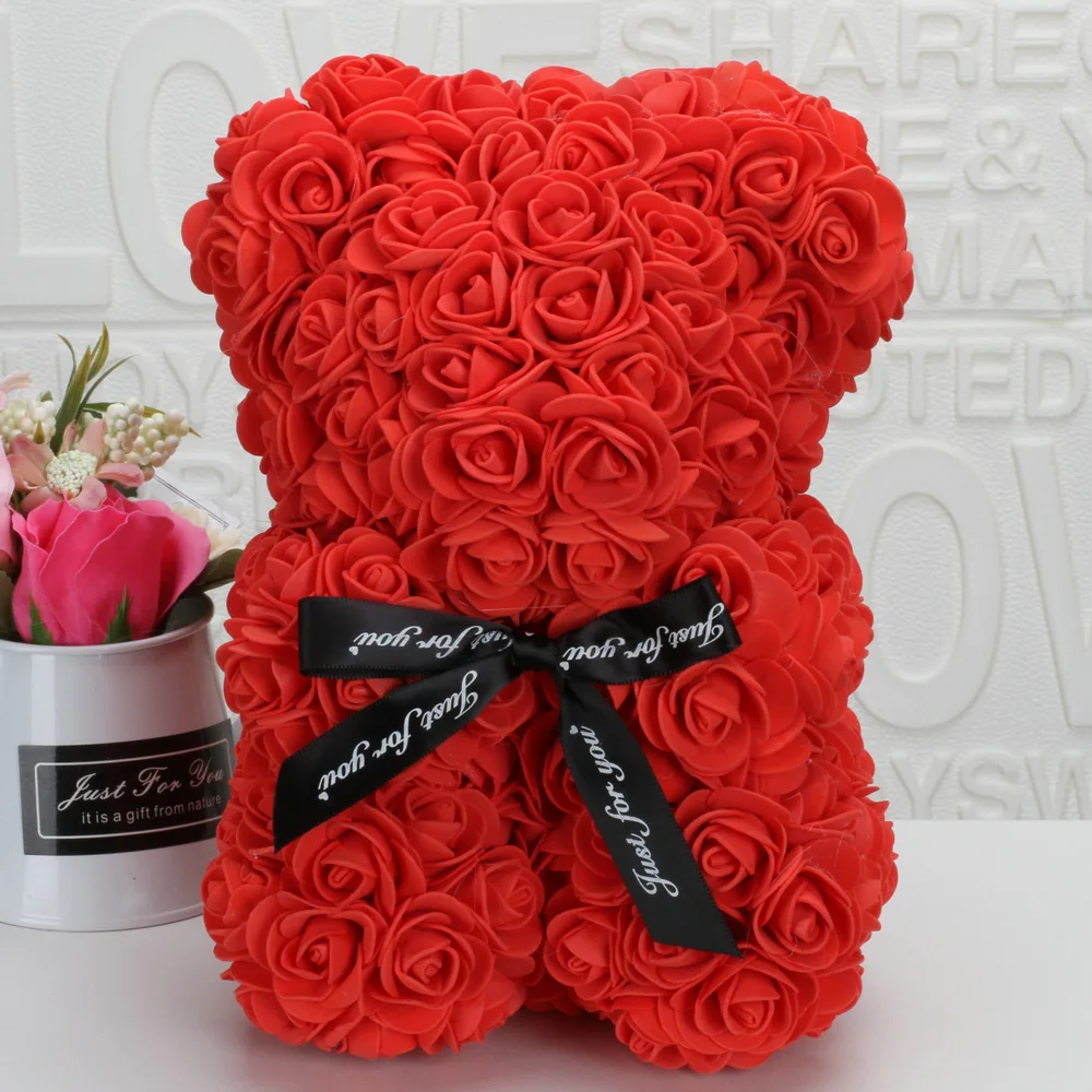 DIY 25 см Мишка Тедди роза с коробкой Искусственные из ПЭ цветок медведь Роза День святого Валентина для девушки женщины жена мать день подарок - Цвет: Red