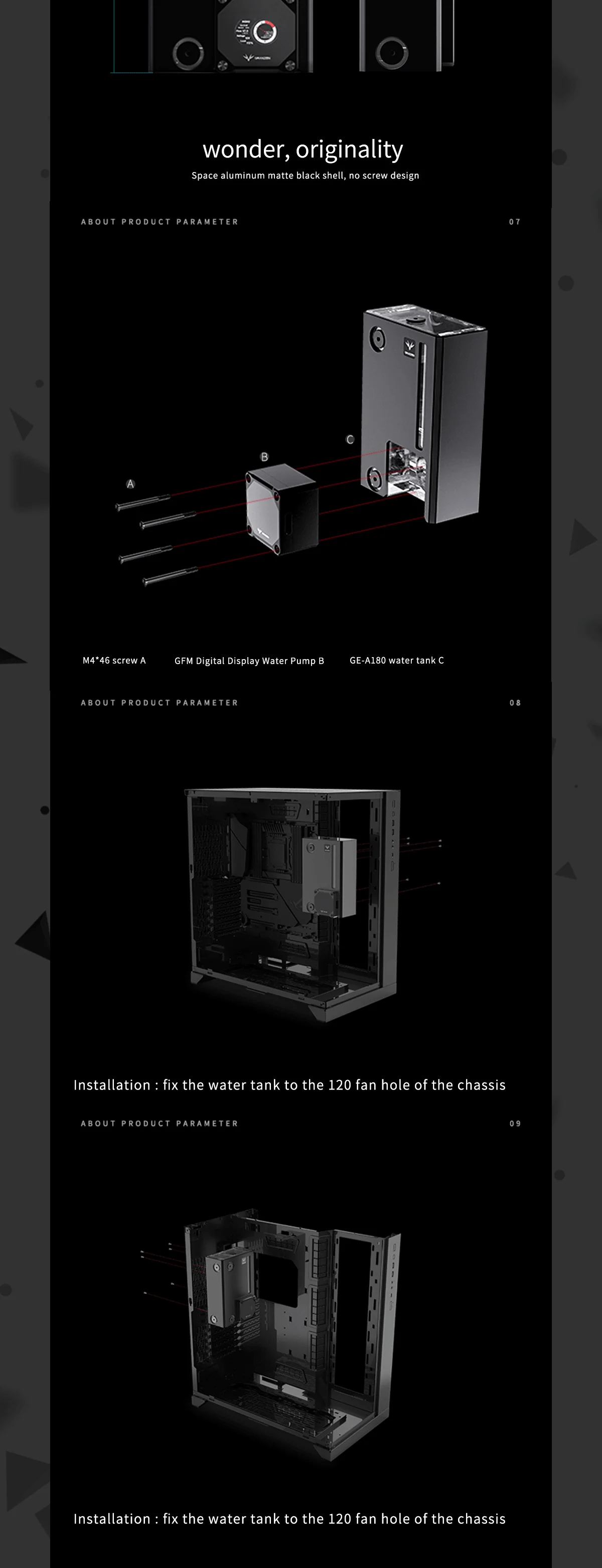 Granzon GE-A180 Square Reservoir With DDC Pump Combo, With Smart Data Digital Display, 5V A-RGB Cuboid Water Cooling Tank  