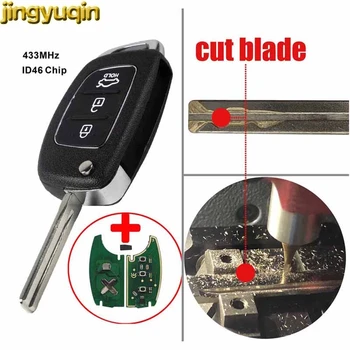 

Jingyuqin Uncut/Cut Blade Flip 3 BTN 433Mhz ID46 Chip Car Key Case Shell For Hyundai New IX35 IX25 IX45 Elantra Santa Fe TOY40