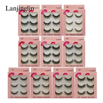 LANJINGLIN False Eyelashes 3 pairs 3D Mink Lashes Soft Natural Wispy Handmade Faux Mink Lashes Extension Makeup Kit Tool
