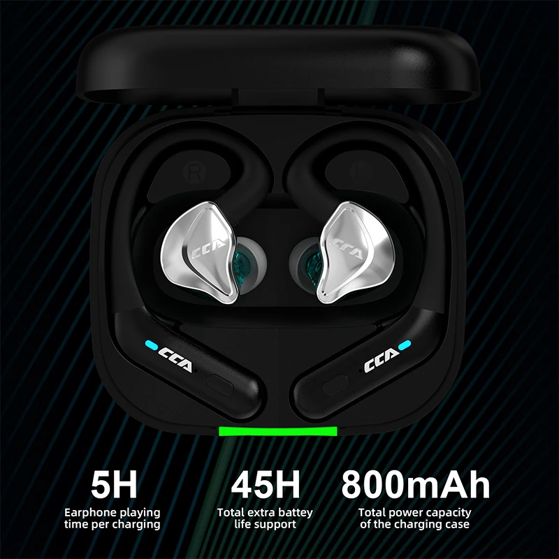 CCA BTX Bluetooth-Compatible 5.2 True Wireless Earphones Ear Hook Sports Earbuds Headset 2 Modes HiFi Game Wireless Headphones