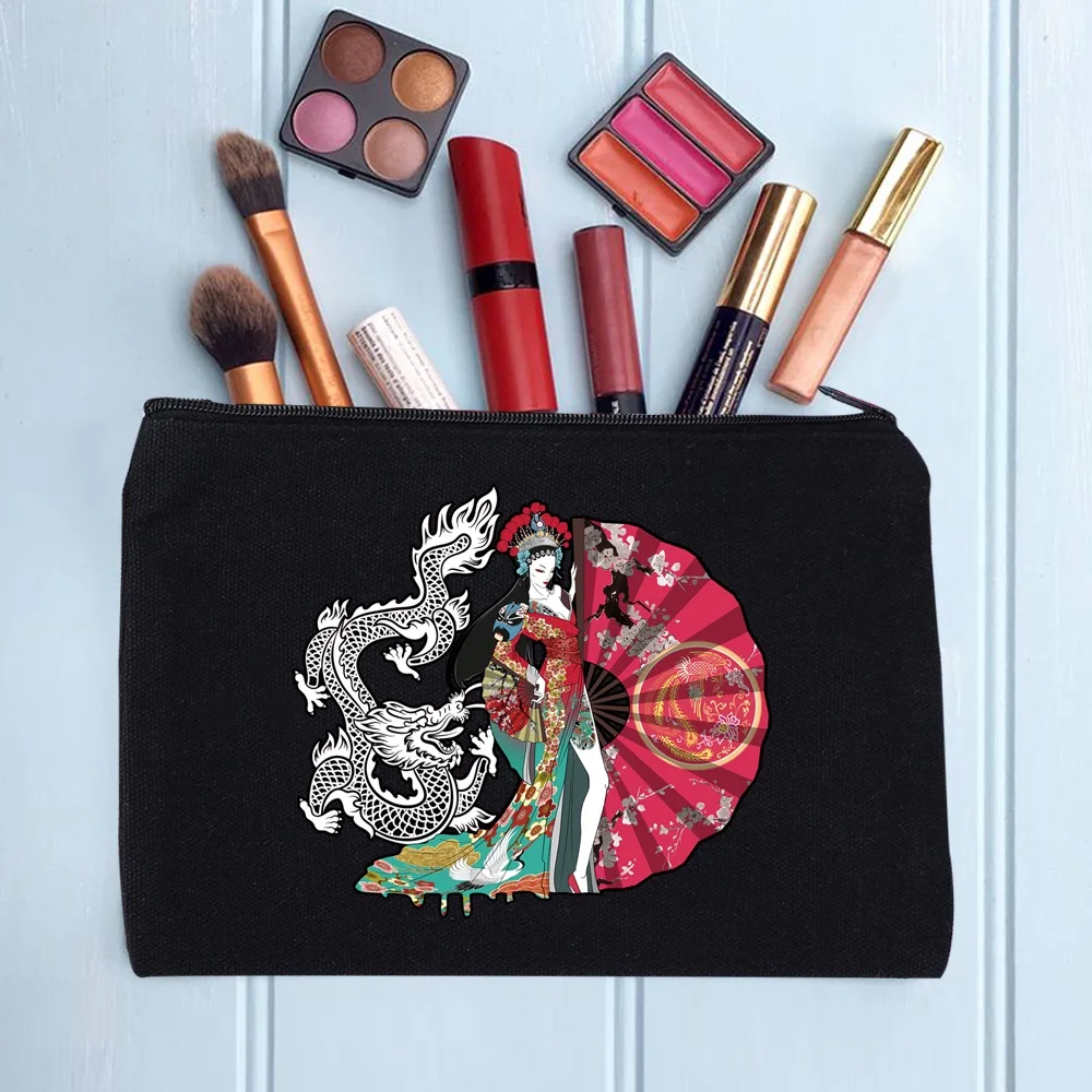Casual Women's Cosmetic Bag Zipper Makeup Bag Female Handbags Black Pencil Cases Female Cosmetic Cases