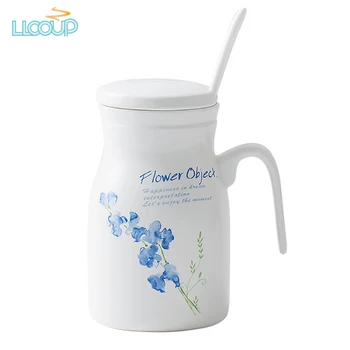 

Breakfast Cup Brief Coffee Milk Scented Tea Yogurt Mugs 15oz Creative Pastoral Style Travel Mug with Lid and Spoon for Gift