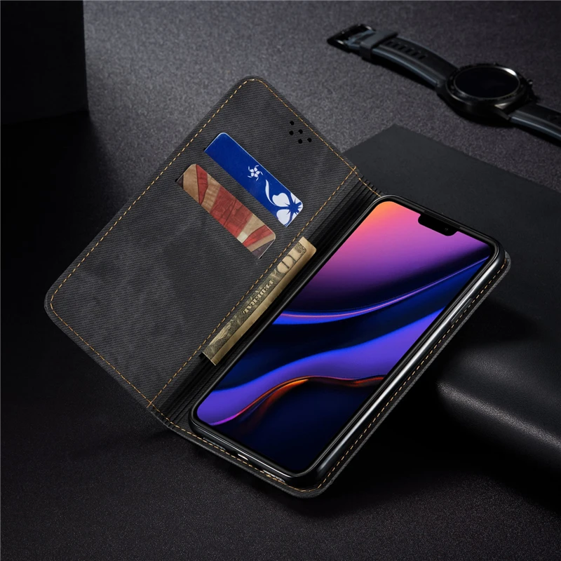 Ретро Роскошный i Phone 11 pro max Джинсовый чехол для Iphone Xs Max Xr X флип-держатель карт на магнитах кожаный бумажник подставка чехол для телефона ba