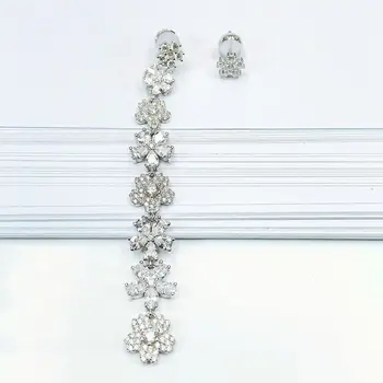 

MeibaPJ Real 925 Sterling Silver Asymmetric Flower with Romantic Long Tassel Zircon Stud Earrings for Women Luxury Brand Jewelry