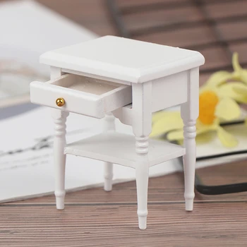Dollhouse Wooden Miniature Bedside Cupboard Dolls Mini Furniture Modern Night Table 1:12 Scale 1