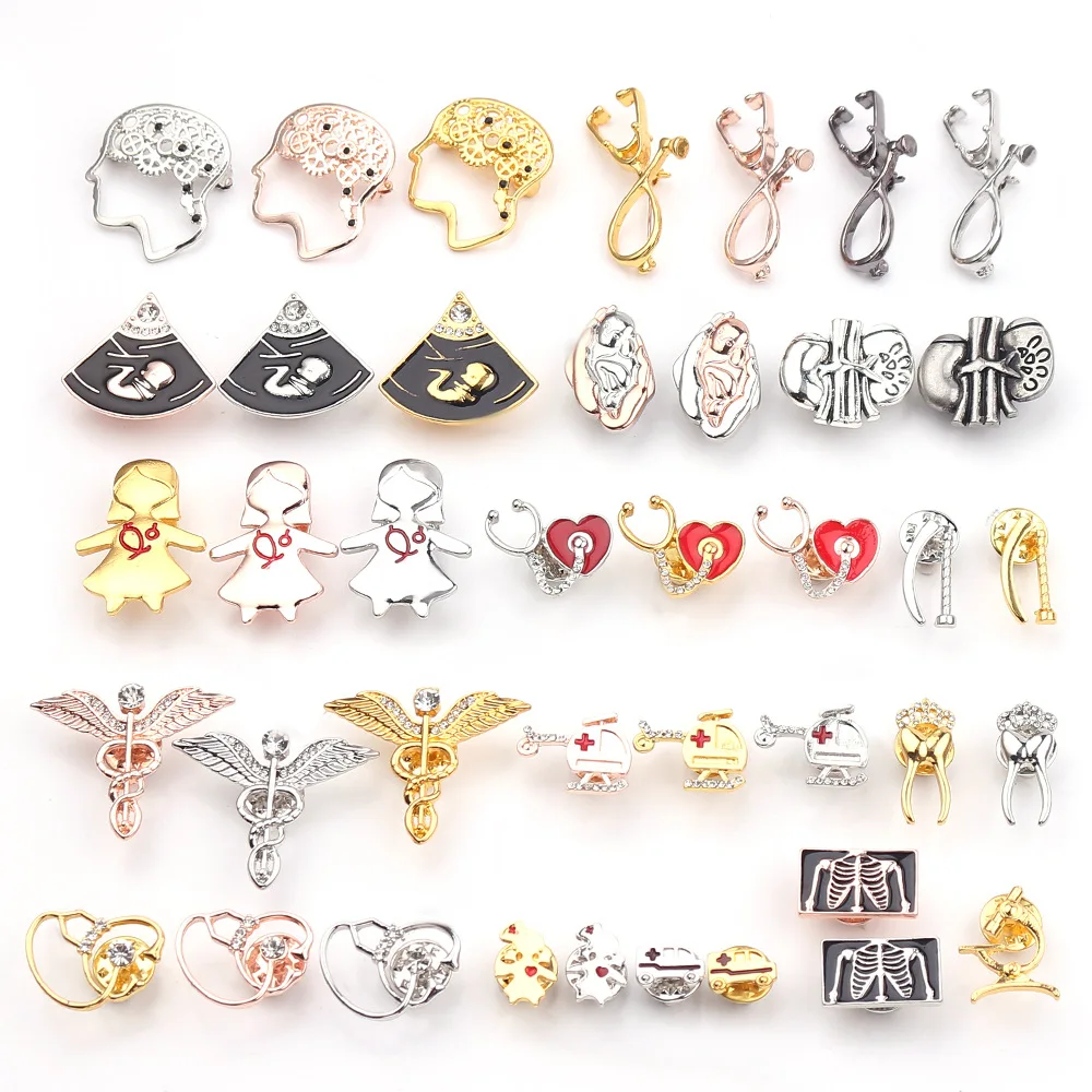 

20pcs/lot Mix Style Enamel Alloy Medical Nurse Organ Stethoscope Brooch Heart Brain Brooches Pin