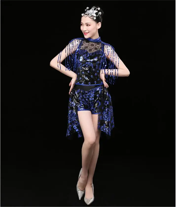 Flashing Sequins Tassel Stretch Top Short Birthday Celebrate Outfit Nightclub Bar Women Singer Dancer Outfit Set