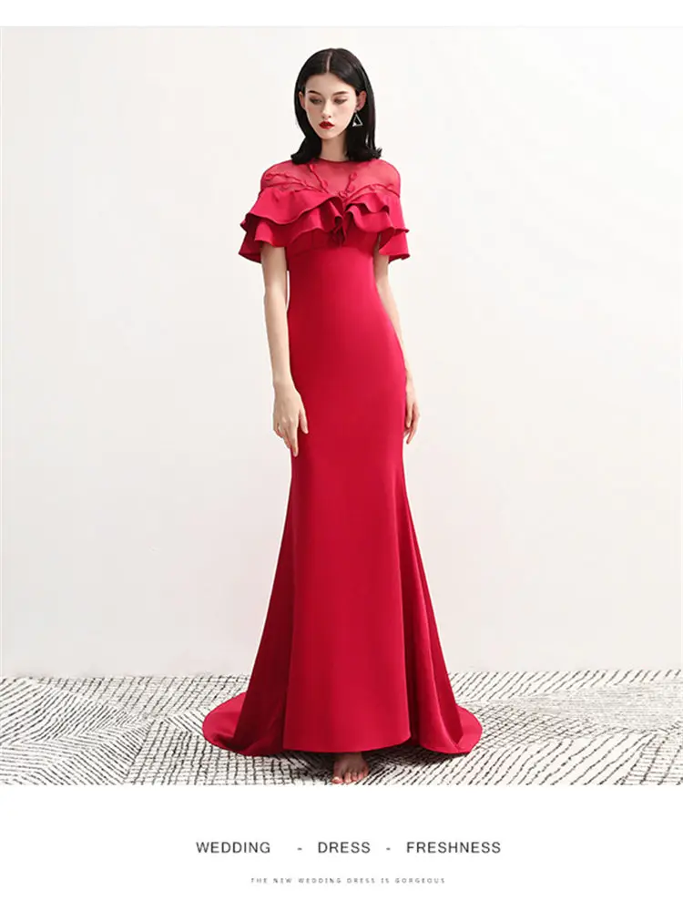 It's Yiya вечернее платье с вырезами, короткий рукав, Robe De Soiree, круглый вырез, бордовая Русалка, длина до пола, женские вечерние платья V125