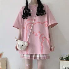 

Summer Funny Bear Print Oversized T shirts Women Kawaii Short Sleeve Graphic Tee Female Casual Preppy Harajuku Soft Girl Clothes
