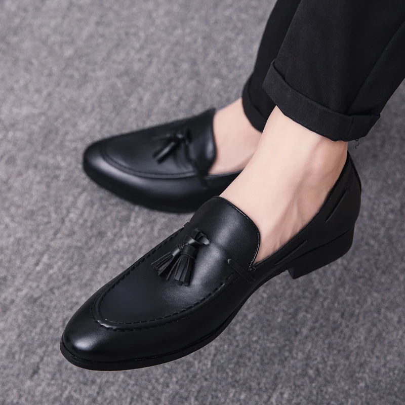 mens black leather loafers