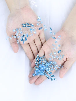 Fasce da sposa romantiche Fascia per capelli in cristallo blu Strass Copricapo da donna Accessori da sposa per copricapo da sposa per festa