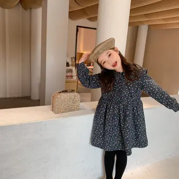 

Autumn and Winter New Arrival Korean style cotton thickened flowers princess dress with big collar for cute sweet baby girls