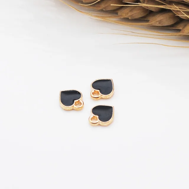 10pcs/lot Black White Pink Red Enamel Charms Heart Charms Pendant for DIY Jewelry Making Heart Charm Bulk Sale 7*8mm black 7x8mm