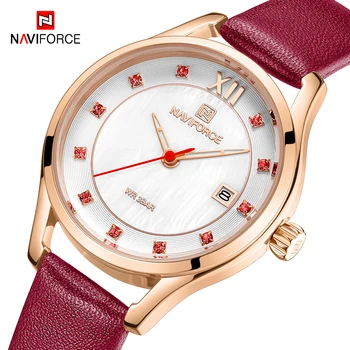 

NAVIFORCE Women Fashion Red Leather Quartz Watch Lady Watchband High Quality Casual Waterproof Wristwatch Gift for Wife 2020