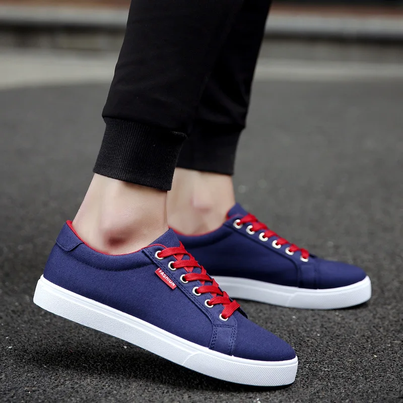 blue red Мужские кроссовки Модные Повседневные туфли на плоской подошве белые мужские теннисные кроссовки на шнуровке мужские теннисные кроссовки - Цвет: blue red