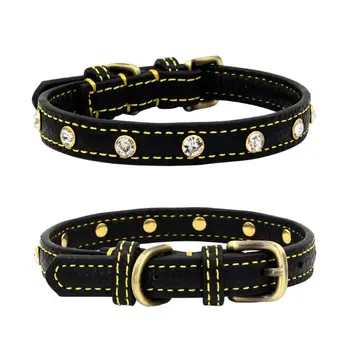 

Small/Middle Dog Collar Crystal Charm Leather Pet Cat Collar Necklace Poodle Bulldog Yorkshire Collars Accessoris Super Quality