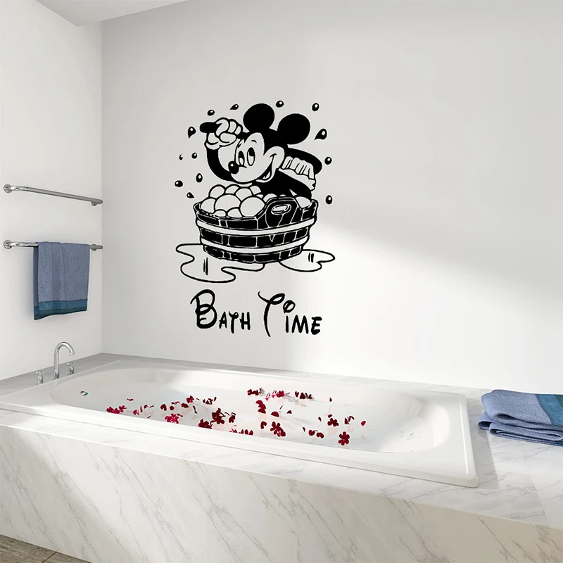 Disney Mickey Mouse Bath Time Waterproof Vinyl Wall Stickers Removable Home Decor For Bath Toilet Kids Bathroom Window Art Decal