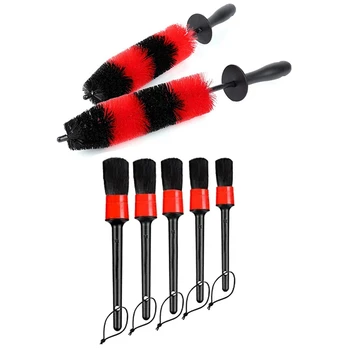 

2 Pack Master Wheel Brush & 5 Pcs Motorcycles & Detailing Brush Set Handle Automotive Detail Brushes