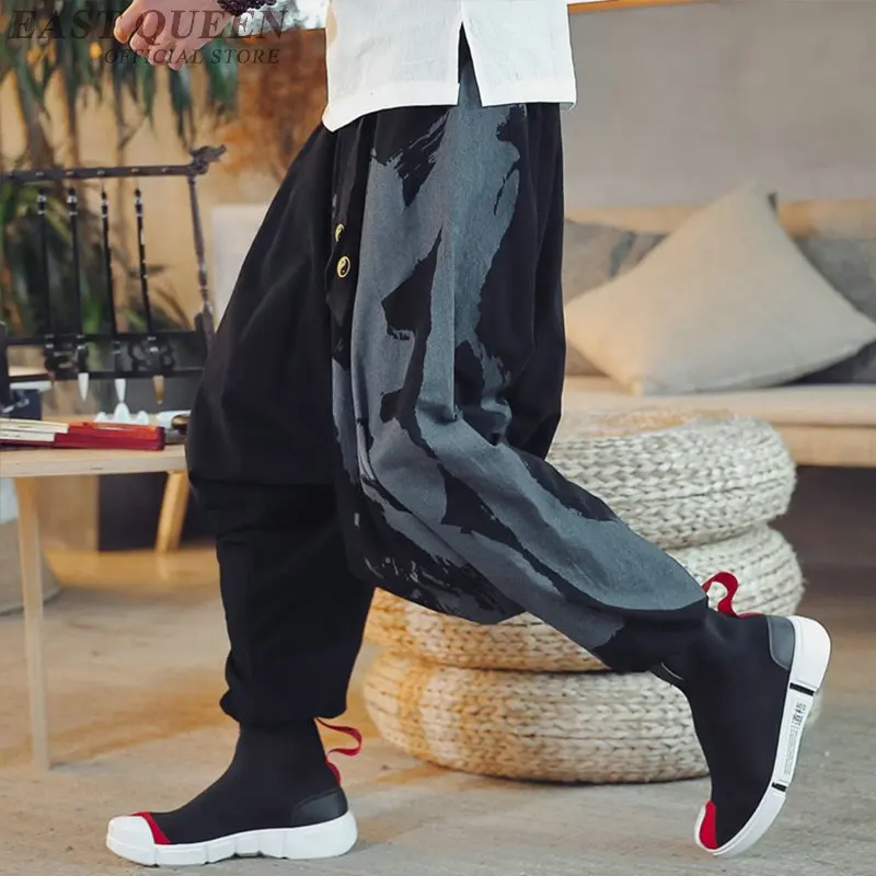 Китайский стиль шаровары винтажные свободные крестовые брюки уличная одежда японские брюки хиппи брюки мужские брюки-кимоно KK2929
