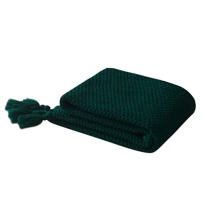 Трикотажное одеяло с бахромой, одеяло, офисное одеяло для обеда, покрывало для дивана, одеяло для отдыха - Цвет: dark green